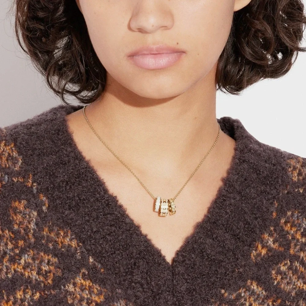 Coach Rose Gold/Chalk Plated brass,‎ enamel and glass NWT Necklace (16/18”)